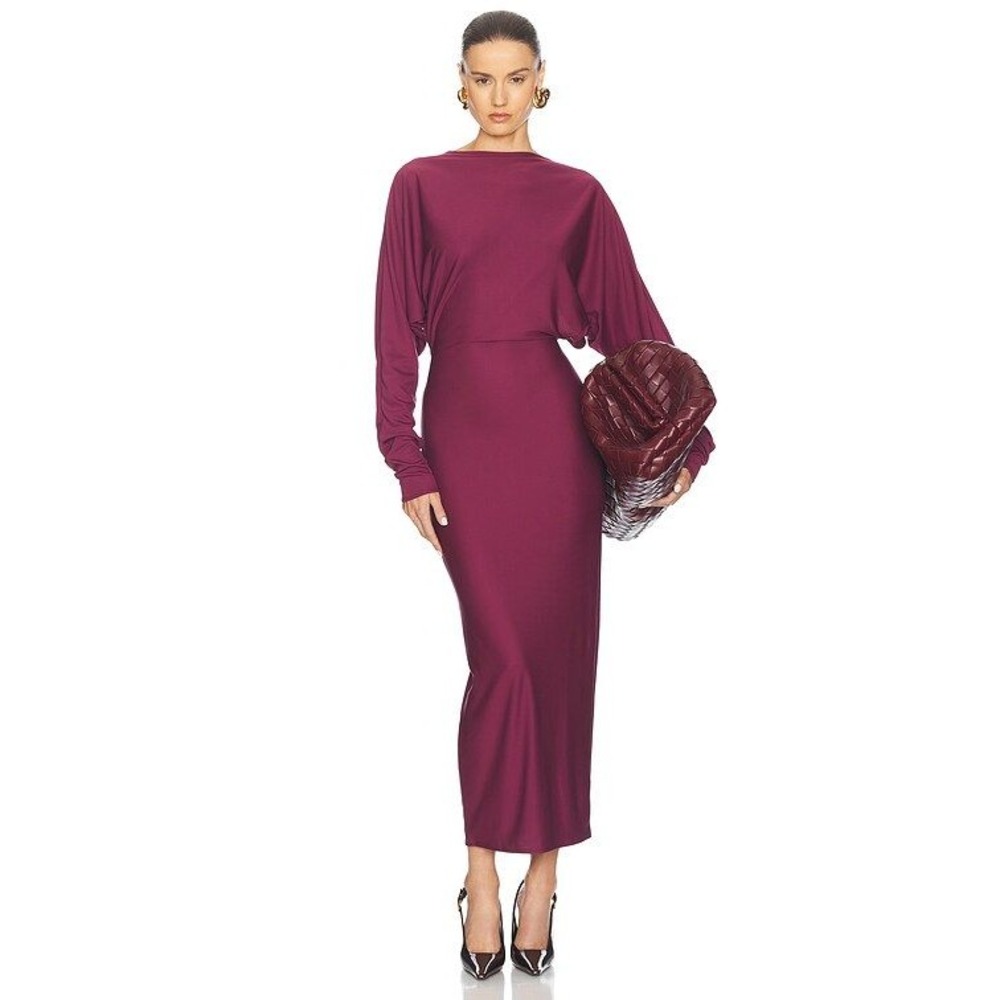 Helsa Matte Jersey Open Back Dress Cabarnet Burgundy Maxi Open Back Sz XS